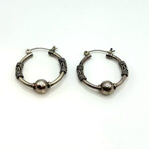 Vintage Sterling Silver Bali Style Hoop Earrings
